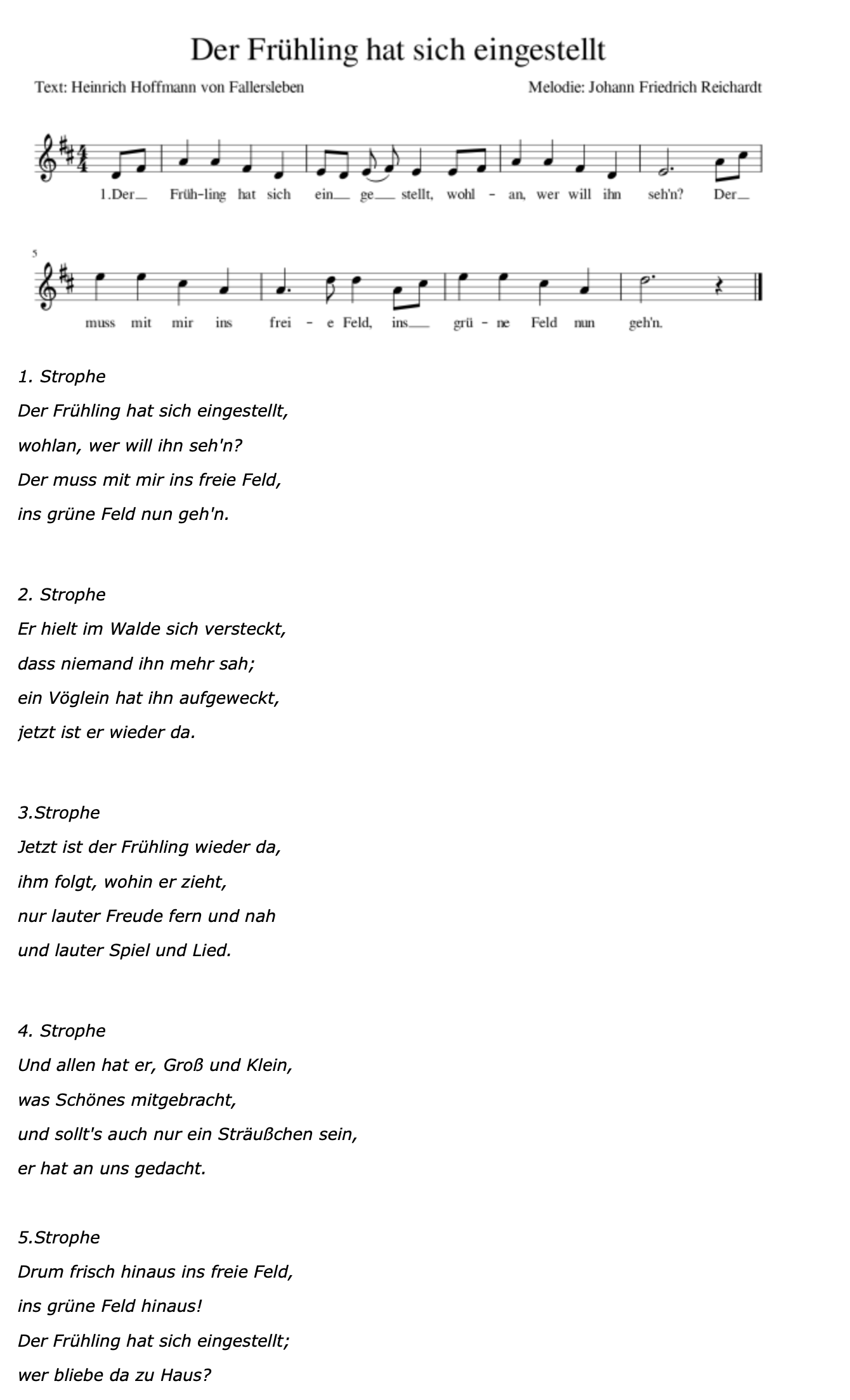 Lied_Der Frühling hat sich eingestellt