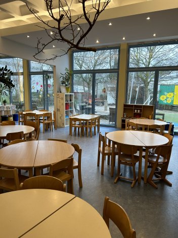 Mensa Unsere Mensa ist ein schöner großer Raum, in dem wir nicht nur essen, sondern auch spielen, basteln und uns anmelden.